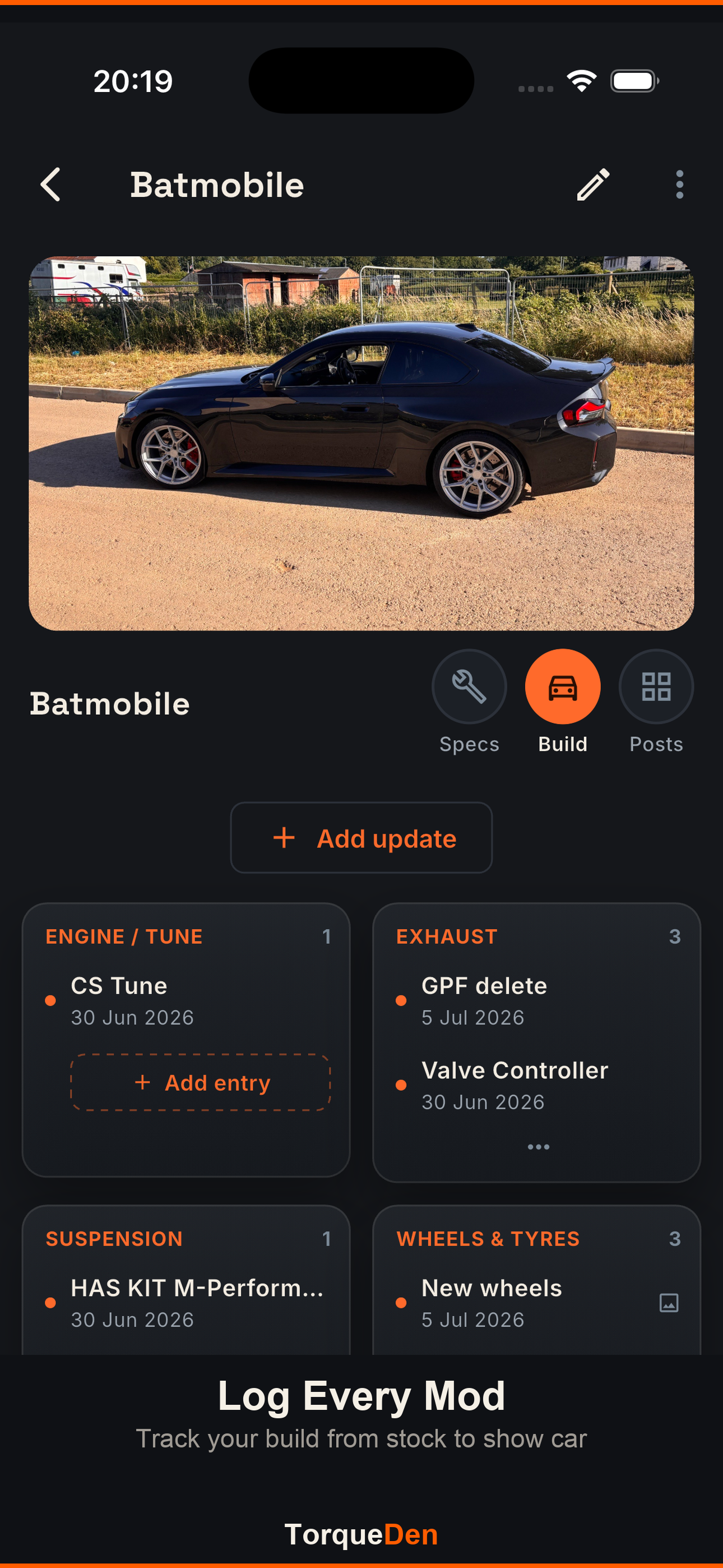 TorqueDen build log grouped by category
