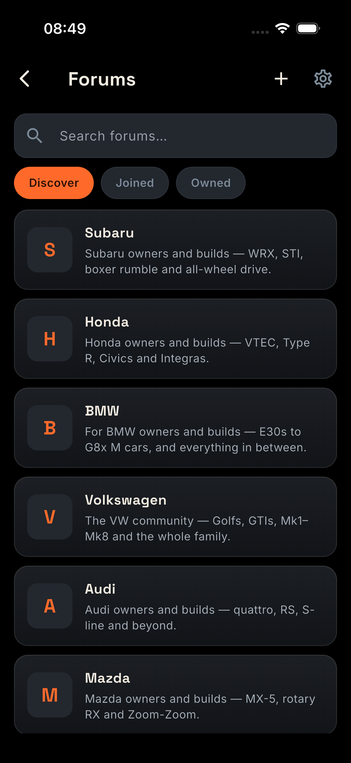 TorqueDen forums screen